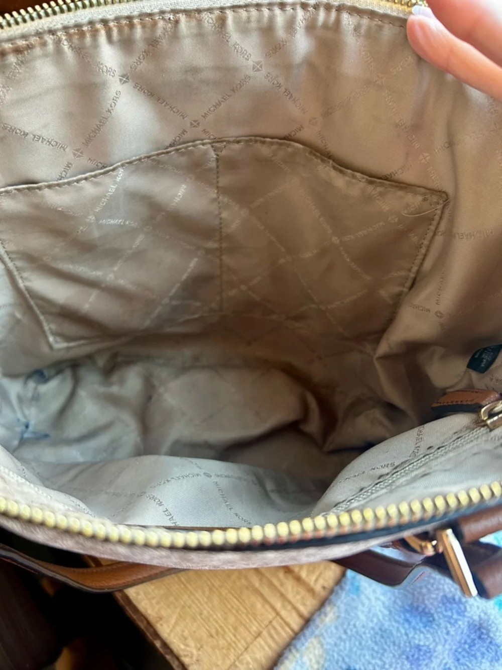 Michael Kors Charlotte Leather Top Zip Bag in Vanilla w/ Goldtone Hardware